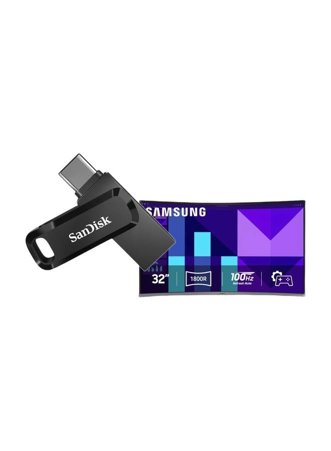 سامسونج Essential x Ultra Dual Set - 32” FHD 100Hz Curved Monitor + SanDisk 256GB Ultra Dual USB Type-C Flash Drive - Image 1