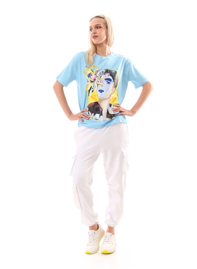 RAVIN - Light Blue Front Print Loose Tee - Image 1