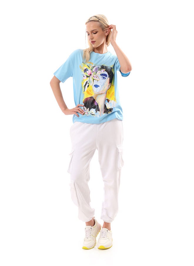 RAVIN - Light Blue Front Print Loose Tee - Image 1