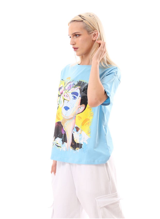 RAVIN - Light Blue Front Print Loose Tee - Image 1