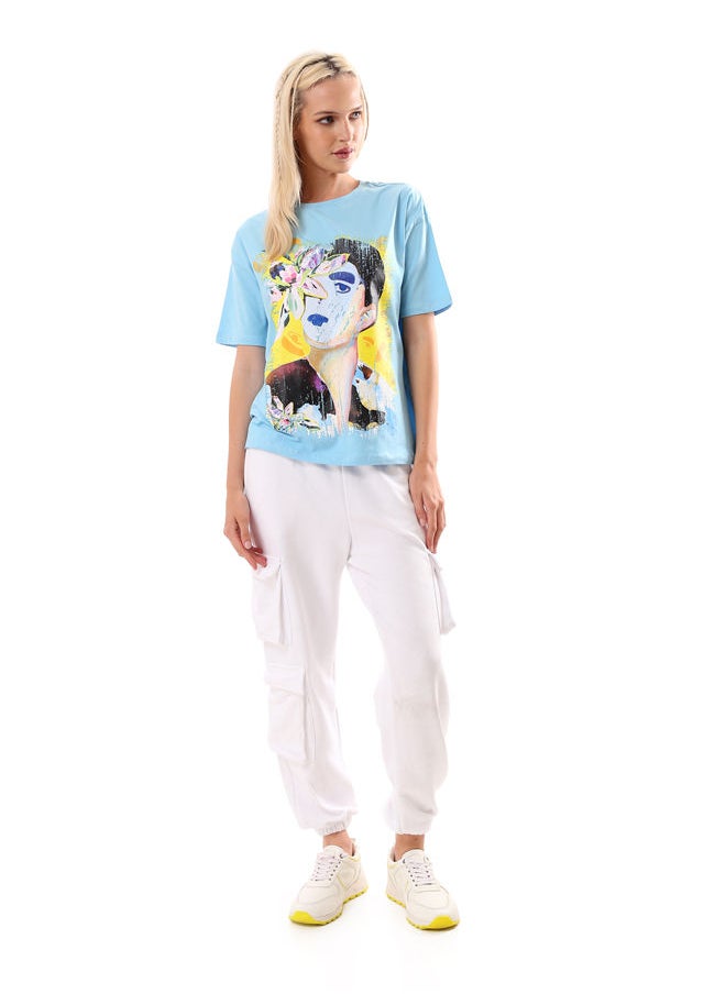 RAVIN - Light Blue Front Print Loose Tee - Image 1