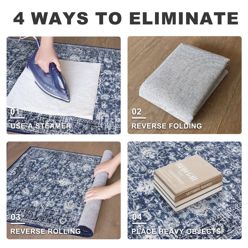 KILOCOCO Hallway Runner 2x6 Rug Runner Printed Vintage Floral Washable Kitchen Runners Non-Slip Rubber Backed Runners for Hallways Laundry Room Distressed Boho Rugs for Entryway Bedroom, Blue - Image 3