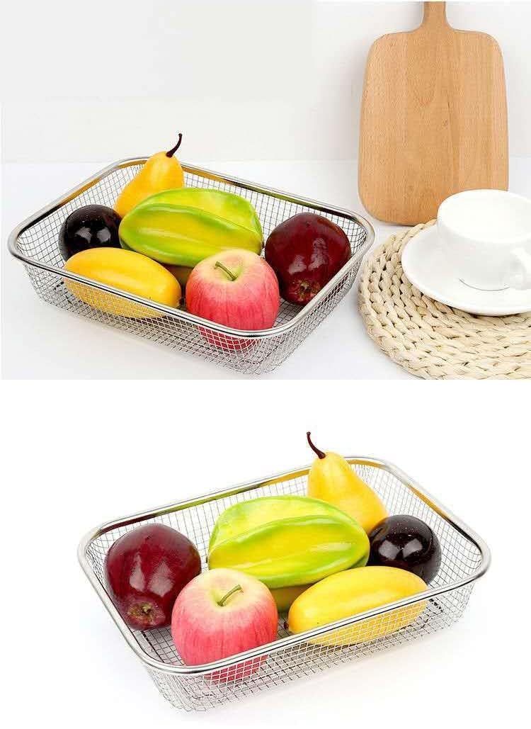Alark Stainless Steel Air Fryer Basket for Fruit Vegetable, Pasta Drain Strainer Washing Mesh - Great for Baking, Crispy Foods, Roasting - Kitchen Tool [29.5X22x6 CM], Silver - Image 5
