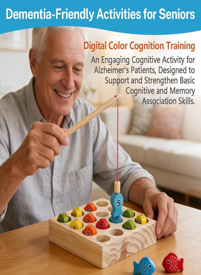 OUWERALL Wooden Magnetic Fishing Game for Dementia, Alzheimer‘s Activities for Elderly, Cognitive Stimulation Sensory Busy Tool, Occupational Therapy Toy for Senior Patients with Memory Loss, Calming Gift - Image 3