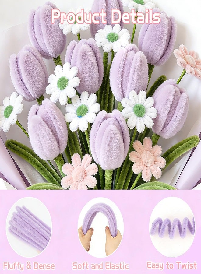 SythorYang Pipe Cleaners Craft 300 PCS Thick Pipe Cleaner Flower Kit Pipe Cleaners Bulk Fuzzy Sticks Chenille Stems for DIY Flower Bouquet Making Arts Craft Creative Projects(Purple) - Image 4