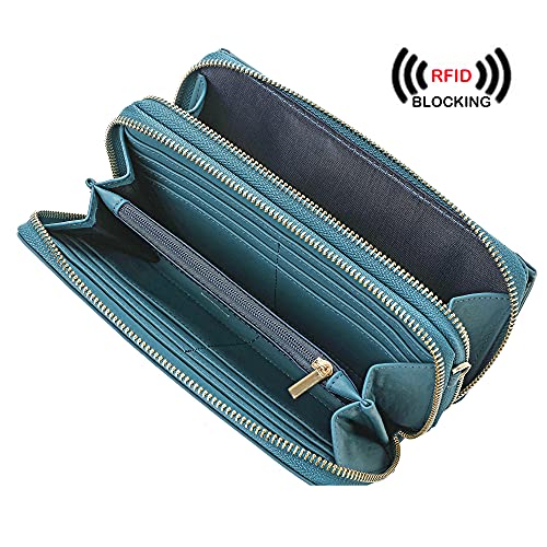 Lanyani Women Crossbody Wallet Purse, Small Phone Bag With Shoulder Strap, Ladies RFID Wristlet Cross Body Mini Handbag Lightweight Turquoise Fabric - Image 2