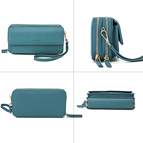 Lanyani Women Crossbody Wallet Purse, Small Phone Bag With Shoulder Strap, Ladies RFID Wristlet Cross Body Mini Handbag Lightweight Turquoise Fabric - Image 4