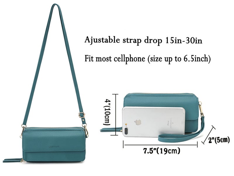 Lanyani Women Crossbody Wallet Purse, Small Phone Bag With Shoulder Strap, Ladies RFID Wristlet Cross Body Mini Handbag Lightweight Turquoise Fabric - Image 5