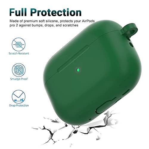KACA Silicone Soft Case Cover with Keychain for Airpods Pro 2 Case 2022, AirPods Pro 2nd Generation Cover (Green) - Image 2