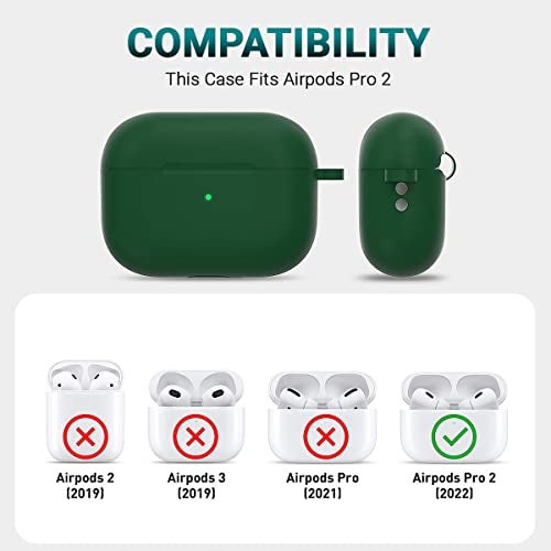KACA Silicone Soft Case Cover with Keychain for Airpods Pro 2 Case 2022, AirPods Pro 2nd Generation Cover (Green) - Image 3