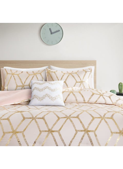 Comfort Spaces Vivian Comforter Set Ultra Soft All Season Lightweight Modern Geometric Glam Metallic Print Bedding Matching Sham Decorative Pillow TwinTwin XL Geometric BlushGold
