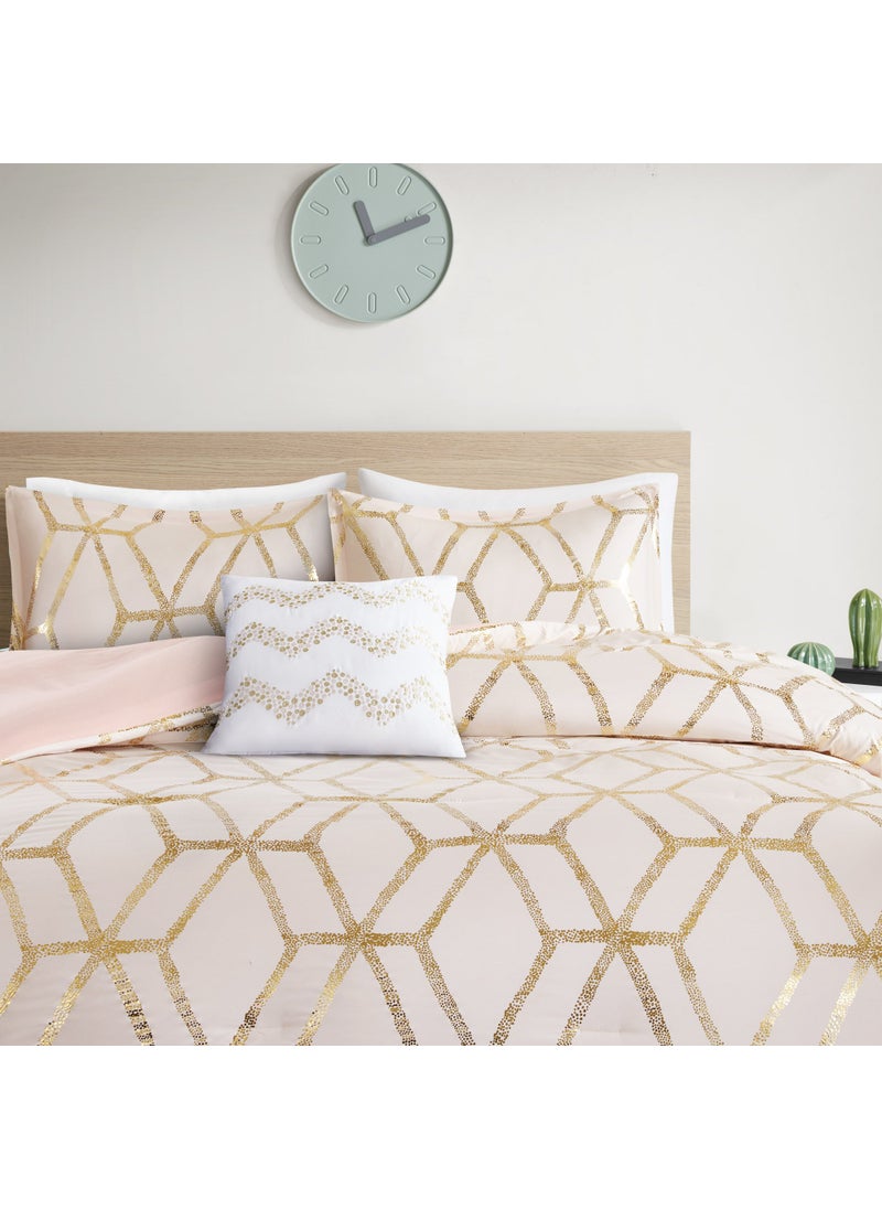 Comfort Spaces Comfort Spaces Vivian Comforter Set Ultra Soft All Season Lightweight Modern Geometric Glam Metallic Print Bedding Matching Sham Decorative Pillow TwinTwin XL Geometric BlushGold 