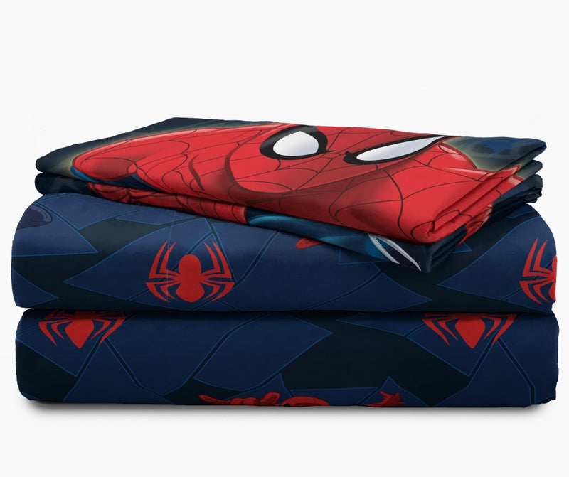 Jay Franco Kids Sheet Set with Fitted, Flat Sheets & Pillow Cover - Ultra-Soft Bedding with Pillowcase for Room Decor, Blue - Spiderman, 4 Piece Full - Image 5