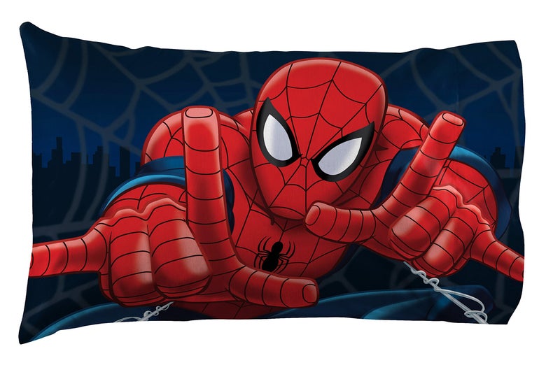 Jay Franco Kids Sheet Set with Fitted, Flat Sheets & Pillow Cover - Ultra-Soft Bedding with Pillowcase for Room Decor, Blue - Spiderman, 4 Piece Full - Image 3