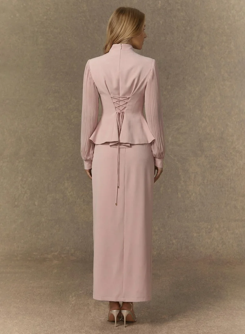 Sunfere Dressed To Dazzle White Floral Embroidery Pleated Sleeve Skirt Set