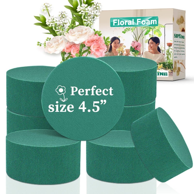 SupKing 8 Pcs Round Floral Foam 4.5", Green Wet Dry Flower Foams Florist Blocks Plant Foam for Craft Artificial and Fresh Flower Arrangements - Image 1
