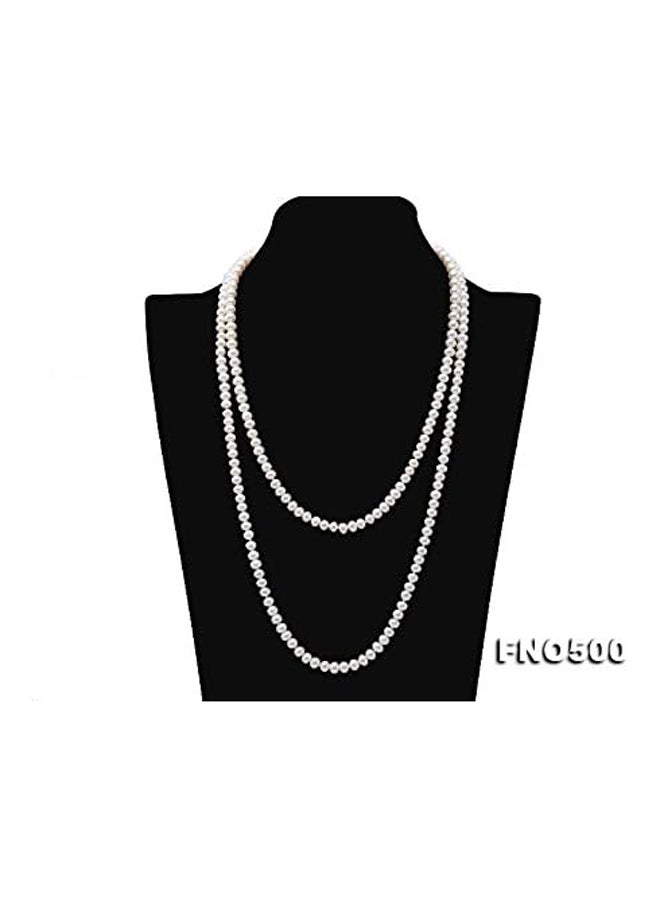 JYXJEWELRY أنيقة المرأة سترة طويلة قلادة 6-7 مللي متر شقة مستديرة صغيرة بيضاء لؤلؤ المياه العذبة قلادة للنساء 47in  - Image 2