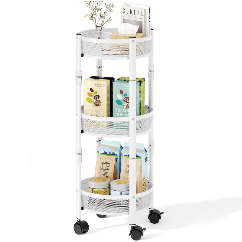TOOLF 3-Tier Foldable Rolling Cart, Collapsible Metal Utility Cart with Wheels, No Assemble, Multifunction Storage Organizer Trolley for Kitchen, Bathroom, Dorm, Nursery, White - Image 1