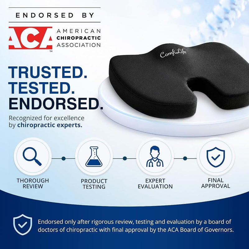 ComfiLife Gel Enhanced Seat Cushion - Non-Slip Orthopedic Gel & Memory Foam Coccyx Cushion for Tailbone Pain - Office Chair Car Seat Cushion - Sciatica & Back Pain Relief (Black) - Image 3