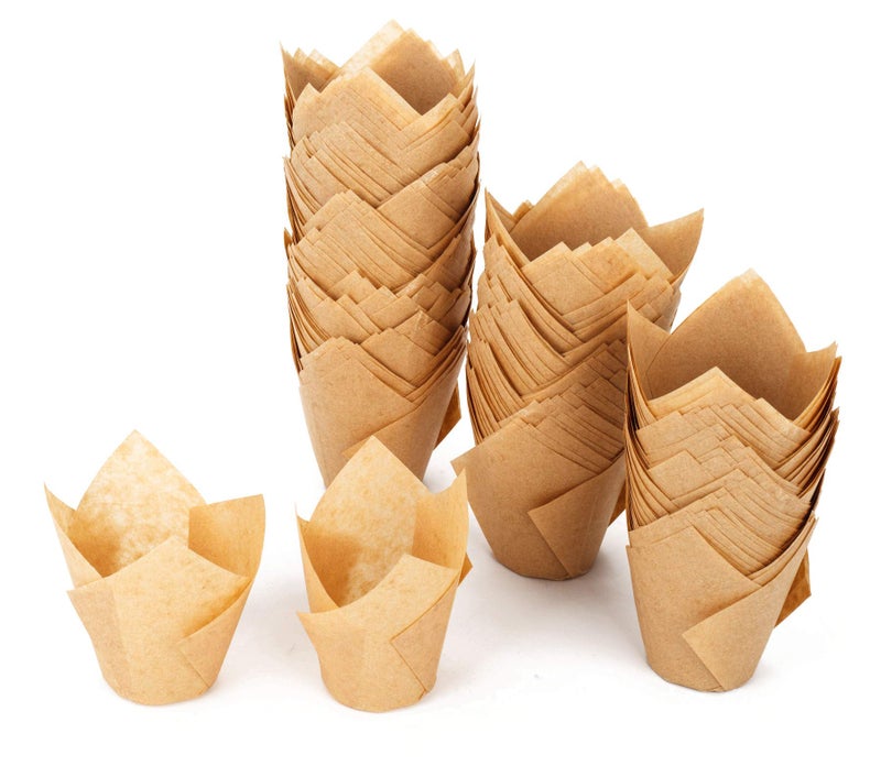 GOLDEN APPLE 200 Pcs Tulip Cupcake Liner Baking Cup Muffin Tins Cups for Weddings Birthdays Baby Showers Medium Natural