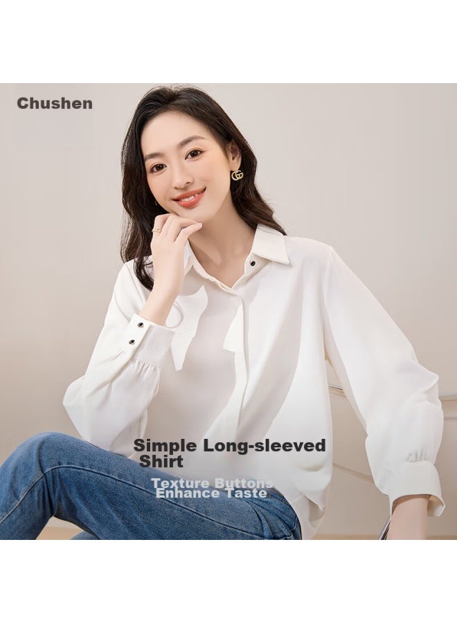 First Application Chushen قميص طويل الأكمام للنساء، ملابس مهنية، مناسب لمقابلات الطالبات، بلوزة بياء أنيقة للموظفات أثناء التنقل S12kc2875 - Image 2