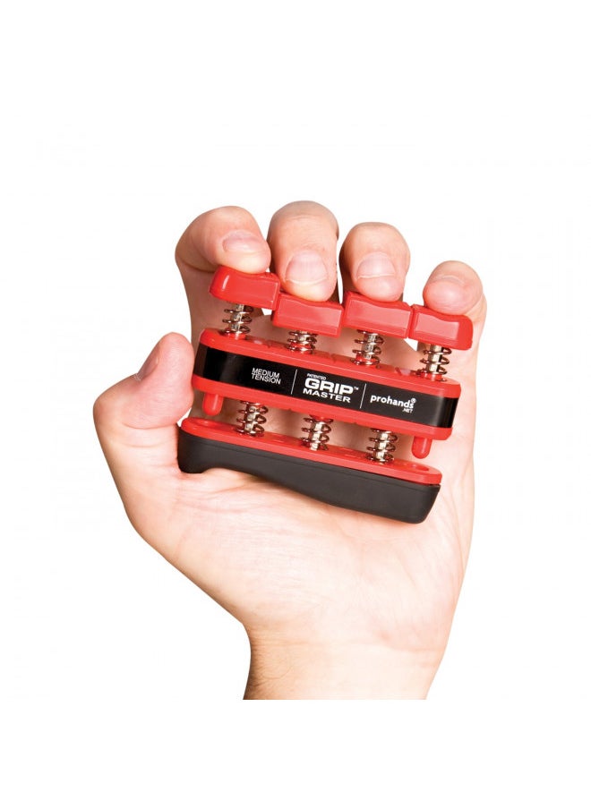PROHANDS Gripmaster Hand Exerciser, Finger Exerciser (Hand Grip Strengthener), Spring-Loaded, Finger-Piston System, Isolate and Exercise Each Finger, (7 lb Medium Tension, Red-Gripmaster)