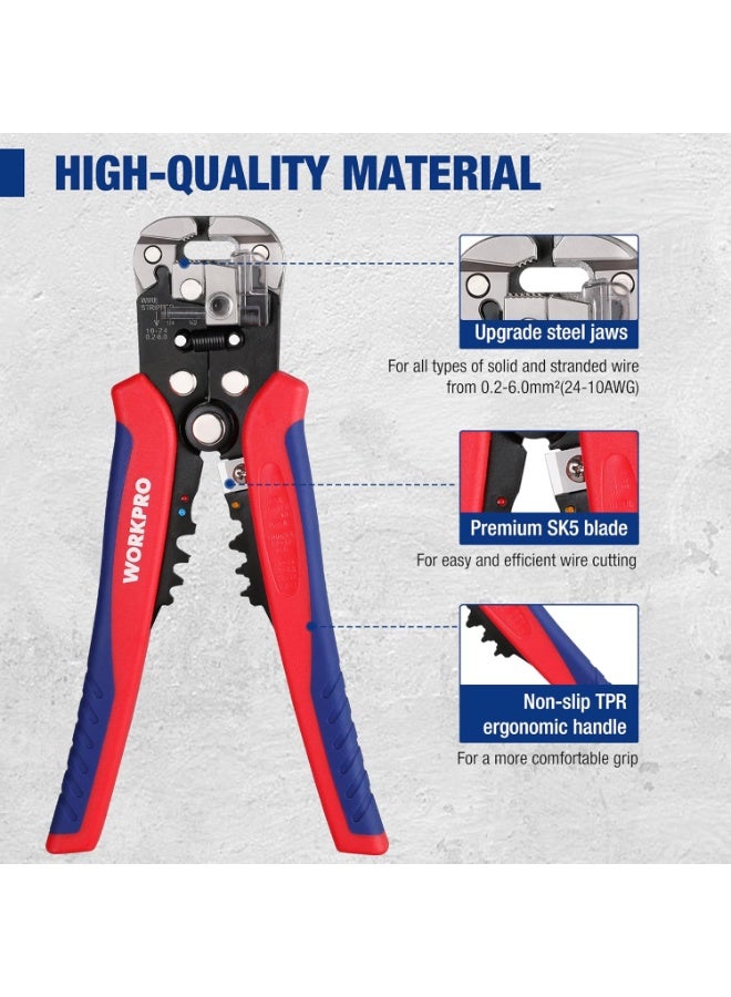 WORKPRO Automatic Wire Strippers, 3 in 1 Wire Cutters, Electrical Terminal Crimper, Automatic Stripping Pliers AWG 24-10 (0.2-6.0 mm²) for Wire Stripping, Cutting, Crimping - Image 4