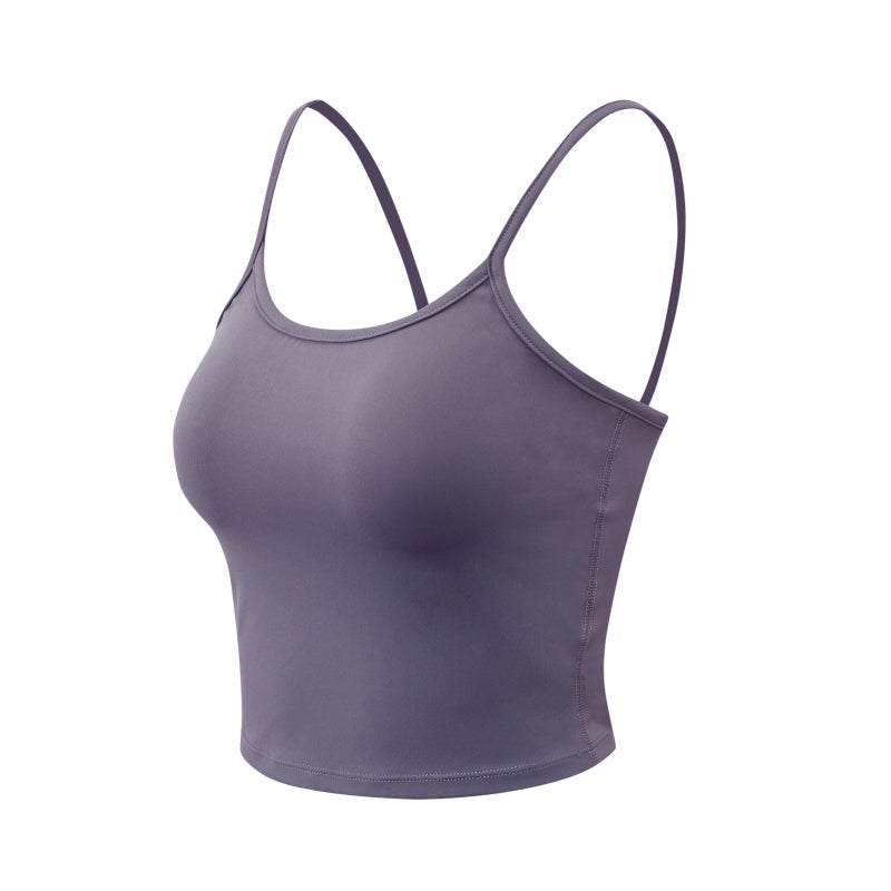 Plain Cami Large Purple: Stretchy Slim Silhouette Crop Cut - Soft Skin-friendly Basic Camisole for Yoga Running Workout Leisure Sports - Image 2