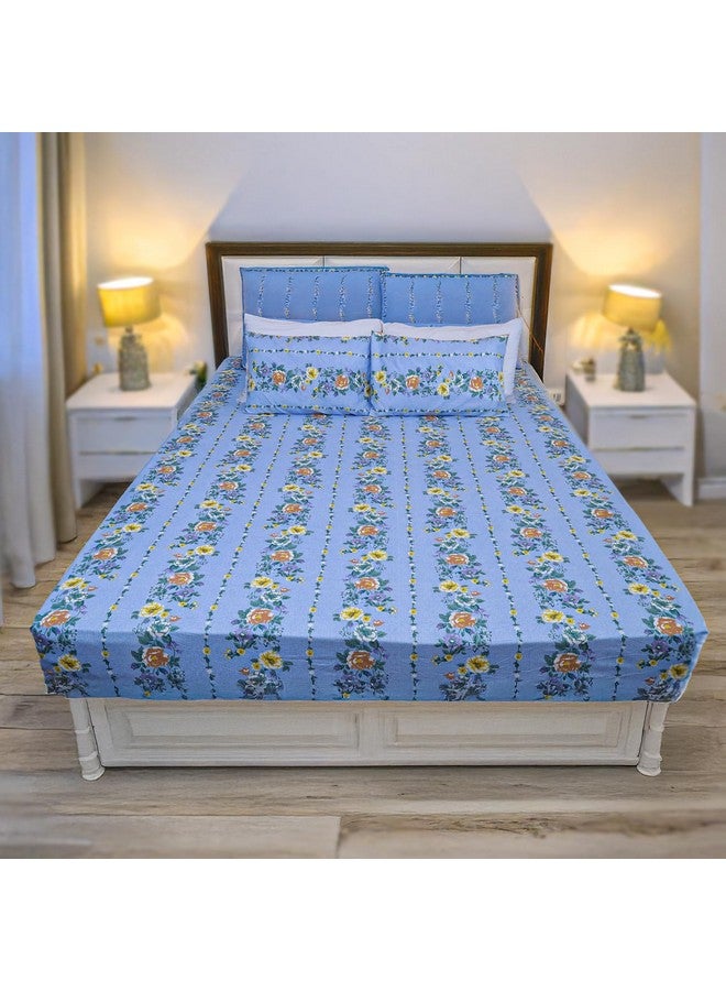 Status Contract Cotton Rich Double Bedsheet with 2 Pillow Covers for Bed Room, Home, Hotel-120 GSM (Blue) - Image 1