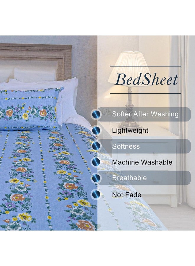 Status Contract Cotton Rich Double Bedsheet with 2 Pillow Covers for Bed Room, Home, Hotel-120 GSM (Blue) - Image 5