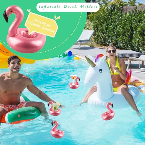 Sonarun 48 Pack Inflatable Flamingo Drink Holder Cute Blow Up Flamingo Cup Holder Coaster Reusable Flamingo Drink Float Inflate for Summer Water Toy Beach Pool Party Favor - Image 3