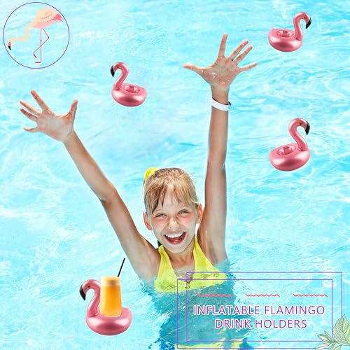 Sonarun 48 Pack Inflatable Flamingo Drink Holder Cute Blow Up Flamingo Cup Holder Coaster Reusable Flamingo Drink Float Inflate for Summer Water Toy Beach Pool Party Favor - Image 4