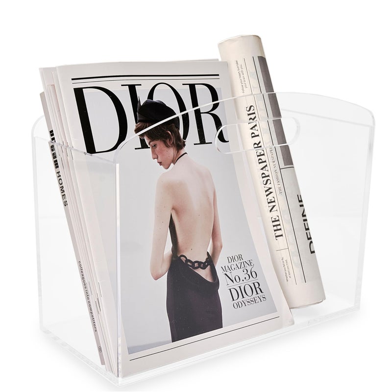 Meicloud Magazine Rack - Clear Acrylic Magazine Holder  Acrylic Newspaper Stand Organizer With Handles  Modern Lucite Magazine And Book Basket Box For Bathroom  Bedroom  Living Room And Office - Image 1