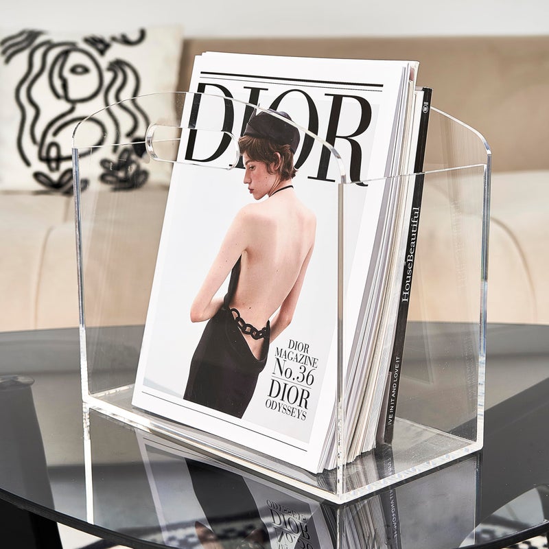 Meicloud Magazine Rack - Clear Acrylic Magazine Holder  Acrylic Newspaper Stand Organizer With Handles  Modern Lucite Magazine And Book Basket Box For Bathroom  Bedroom  Living Room And Office - Image 3
