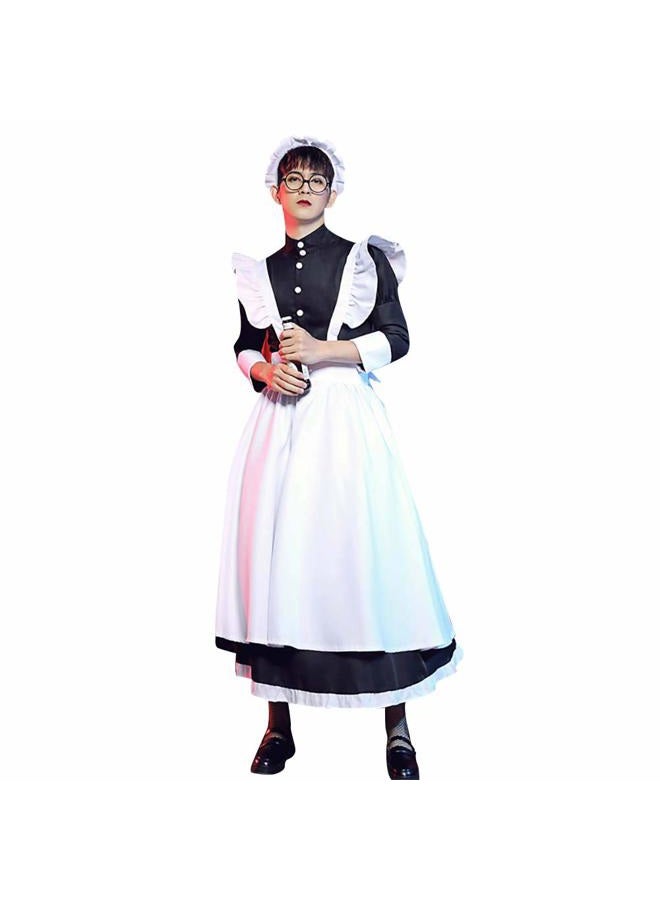 Men's Lolita Maid Cosplay Costume Big Size Funny Cross Dressing Housekeeper Uniform Halloween Fancy Dress (Black, L)