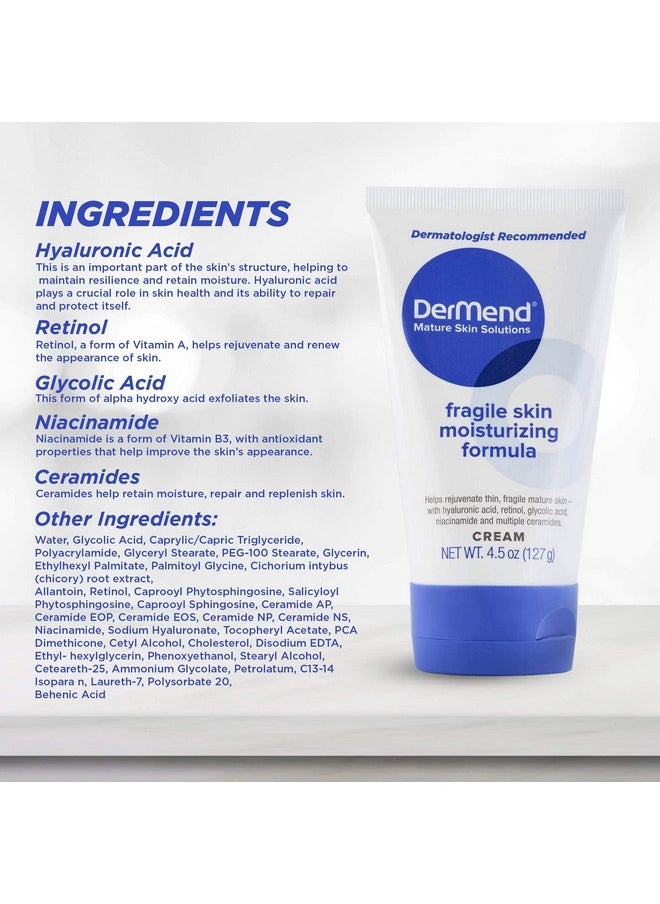 dermend - Dermend Specialized Fragile Skin Moisturizing Cream: Formula to Restore & Rejuvenate Mature Skin - Daily Moisturizer & Anti Wrinkle Cream for Firming & Strengthening Thin, Aging Skin - 4.5 Oz Tube - Image 1