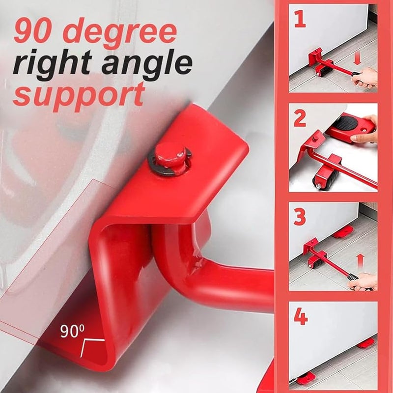 2024 Upgrade Heavy Duty Furniture Lift Mover Tool Set Adjustable Height Lever 4 Wheels Yellow 1PCS - Image 4