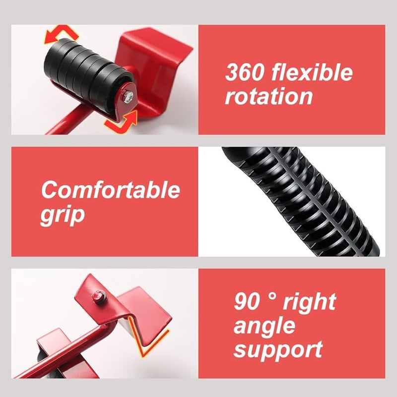 2024 Upgrade Heavy Duty Furniture Lift Mover Tool Set Adjustable Height Lever 4 Wheels Yellow 1PCS - Image 5