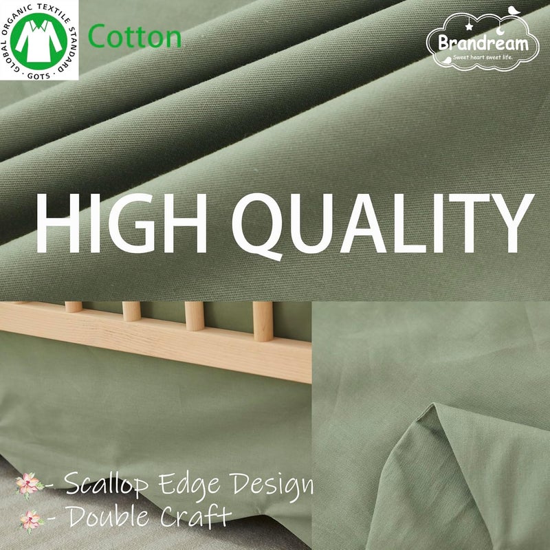 Brandream Scallop Edge Cotton Crib Skirt Toddler Bedskirt Baby Nursery Crib Bed Skirt Boho Bohemian Neutral Solid Color Vintage Sage Green Farmhouse Chic Boho Bohemian Skirt - Image 5