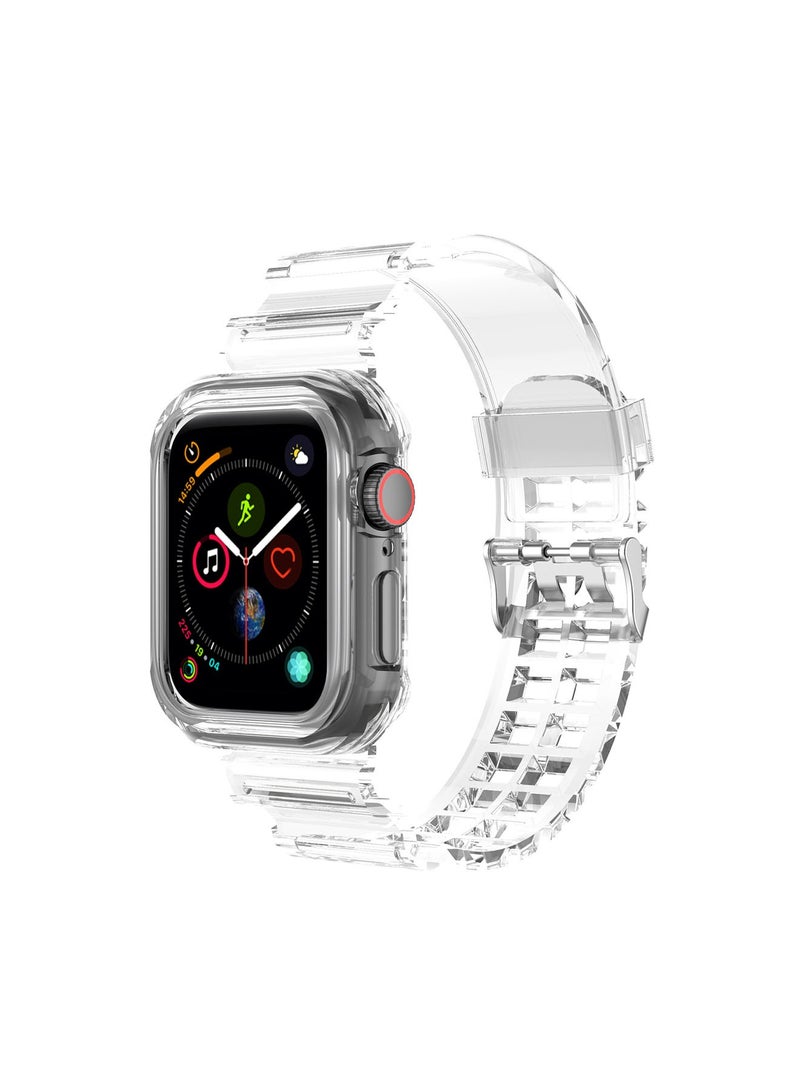 Compatible with iWatch Band 42mm 44mm Transparent Crystal Clear Protective Bumper Sport Watch Band Replacement Strap Soft TPU Sports Watch Band for Watch 1/2/3/4/5/6/7 Suitable for Men Women - Image 1