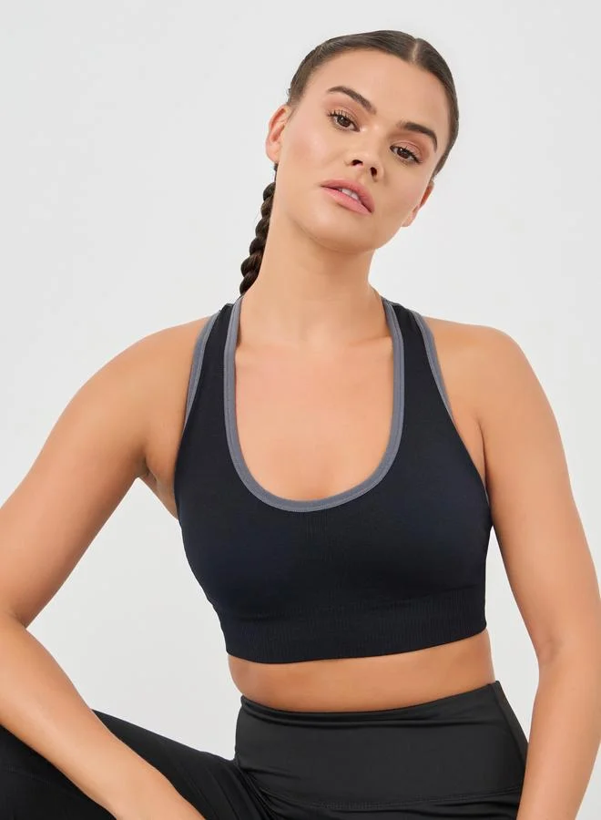 Styli Active Contrast Trim Scoop Neck Sports Bra