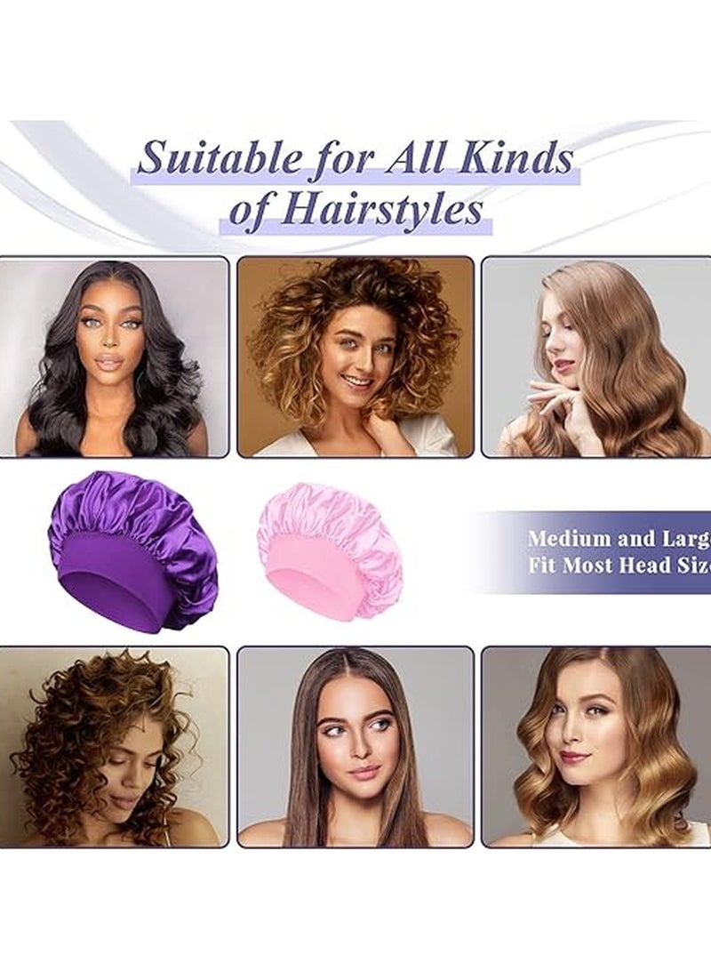 Kimaya Breathable Silk Bonnet for Sleeping, Large Satin Hair Bonnet for Men and Women, Wide Band Sleep Cap Purple  - Image 5