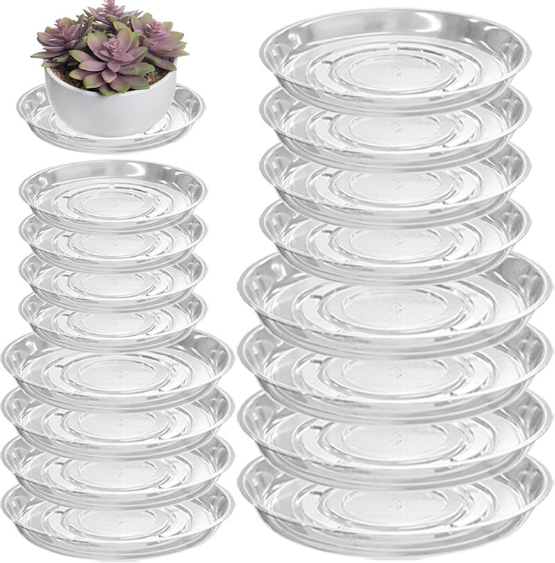 Planterhoma 16 عبوة من الصحون النباتية الشفافة الكبيرة مقاس 6/8/10/12 بوصة للاستخدام الداخلي والخارجي، أطباق بلاستيكية ثقيلة لأحواض النباتات بالجملة وأواني الزهور لالتقاط المياه، مقاسات من 4 إلى 20 بوصة - Image 1