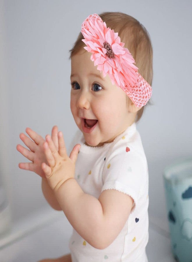 DENICRAAS Newborn Headband Baby Floral Elastic Hair Band Headwear Hairstyling Photographic Accessories Baby Kids Girl Lace Headband Soft Elastic Headwear Hair Band Sunflower (pack of 1) RANDOM COLOUR - Image 2