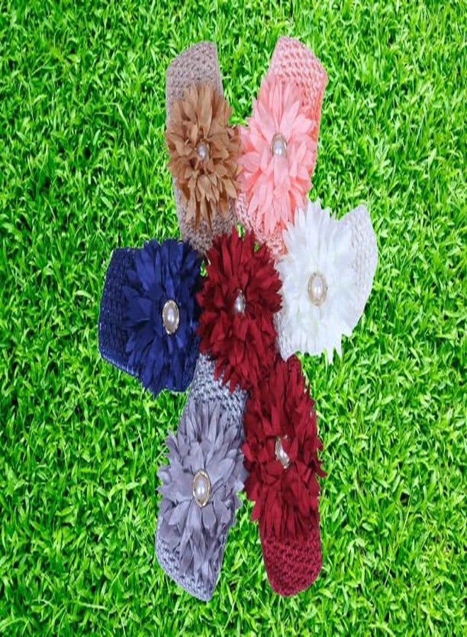 DENICRAAS Newborn Headband Baby Floral Elastic Hair Band Headwear Hairstyling Photographic Accessories Baby Kids Girl Lace Headband Soft Elastic Headwear Hair Band Sunflower (pack of 1) RANDOM COLOUR - Image 4
