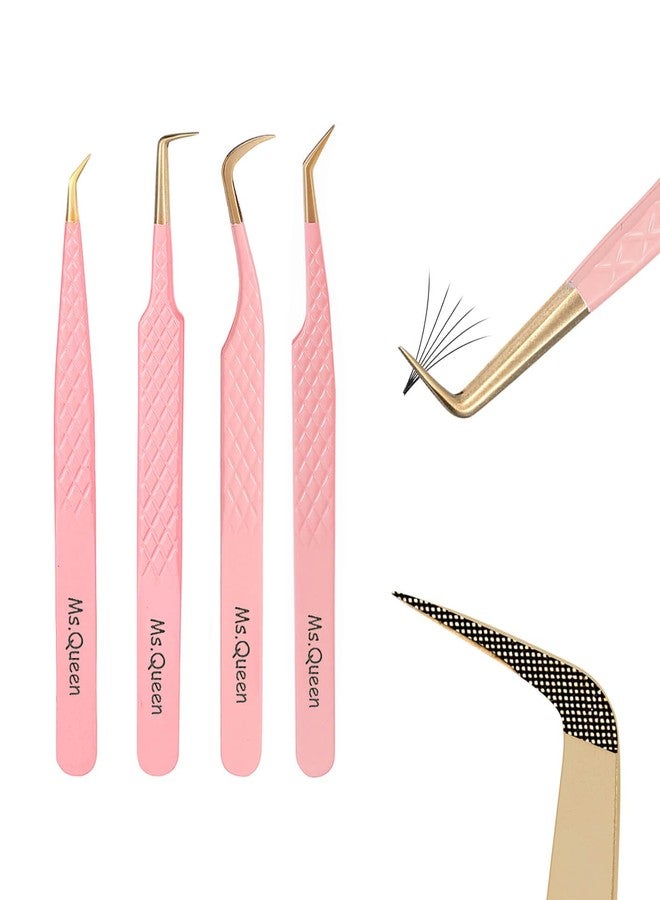 Ms.Queen Lash Tweezers Set,Professional 4Pcs 45 90 Degree Curved and Isolation Lash Tweezers for Eyelash Extensions - Image 1