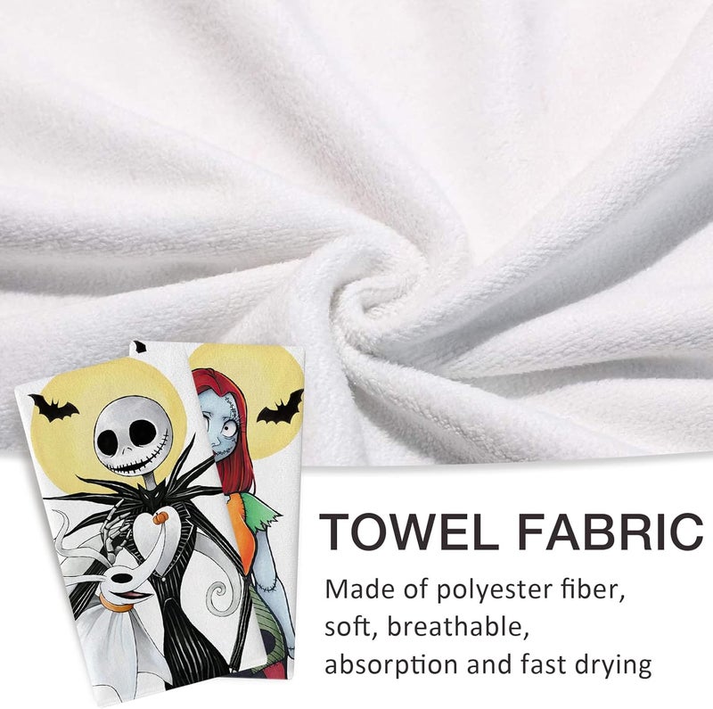 Seliem Halloween Jack Kitchen Dish Towels Set of 2 Spooky Sally Skull Ghost Moon Bat Hand Towels Drying Baking Cooking Cloth Funny Holiday Party Home Kitchen Decor 18 x 26 Inch - Image 3