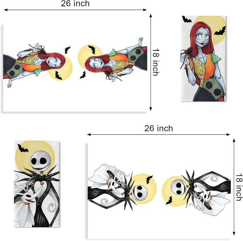 Seliem Halloween Jack Kitchen Dish Towels Set of 2 Spooky Sally Skull Ghost Moon Bat Hand Towels Drying Baking Cooking Cloth Funny Holiday Party Home Kitchen Decor 18 x 26 Inch - Image 2