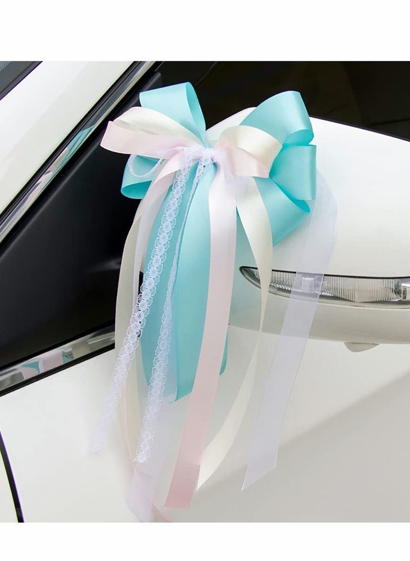 Y&D - Car Bow, 4 Pcs 18cmx40cm Large Satin Ribbon Pull Bows for Hampers Gift Wrapping, Ribbons Wedding Party Birthday Decoration, Blue - Image 1