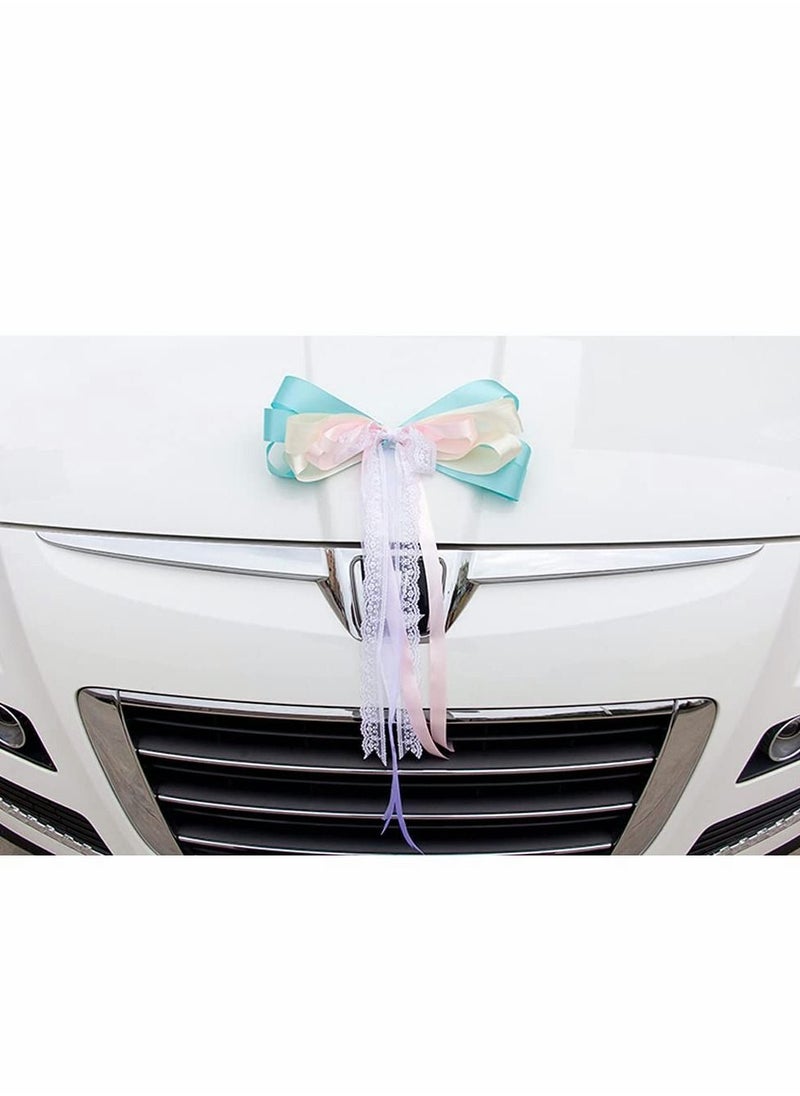 Y&D - Car Bow, 4 Pcs 18cmx40cm Large Satin Ribbon Pull Bows for Hampers Gift Wrapping, Ribbons Wedding Party Birthday Decoration, Blue - Image 1